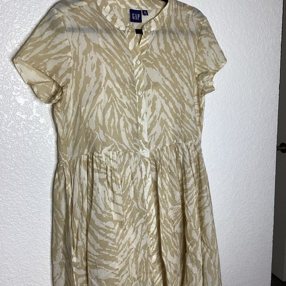 GAP SIZE XS DRESS EMPIRE WAIST MIDI BROWN ZEBRA ANIMAL PRINT GUC - Picture 6 of 16
